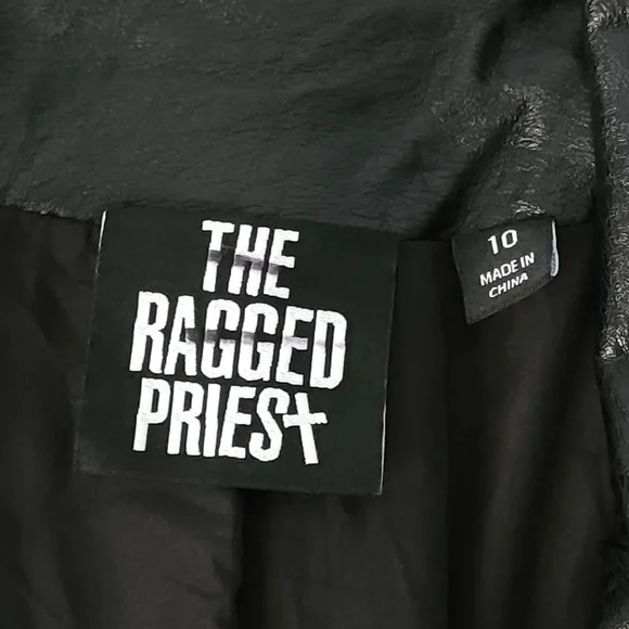 The Ragged Priest 6 Black Silver Flame‎ Trench Coat Y2K Alt Festival Rave Goth - Picture 6 of 12